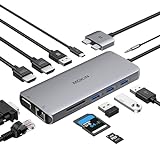 MacBook Docking Station Dual Monitor, MOKiN 12 in 2 Thunderbolt 3 USB C Adapter für MacBook Pro/Air HDMI Mac Dock Dongle Dual USB C auf Dual HDMI, VGA, Ethernet, 100W PD, 4 USB und SD/TF